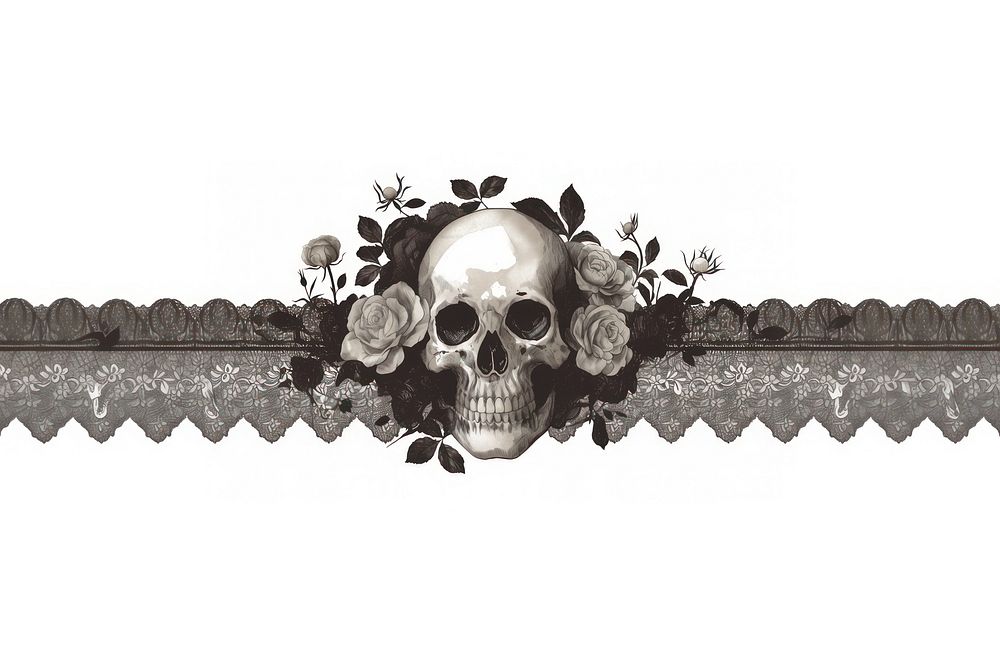 Black skull and white lace with border art illustration accessories.