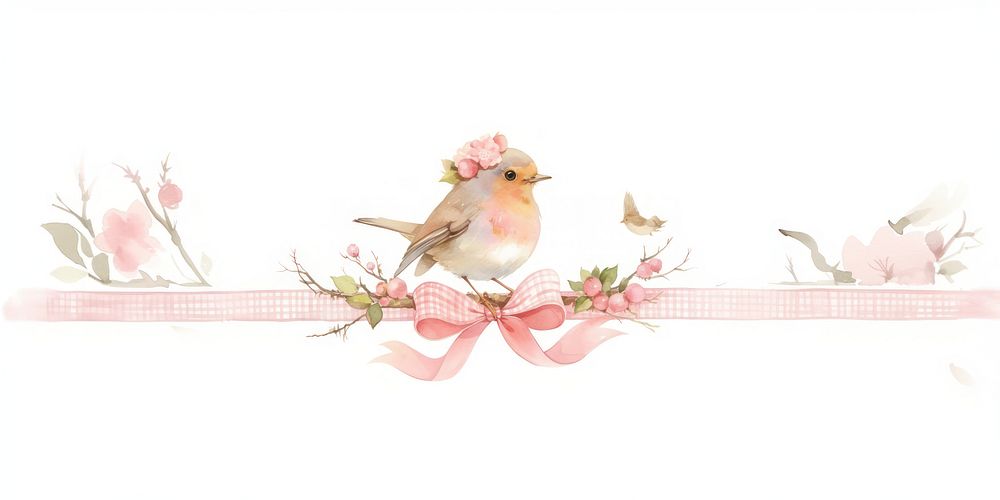 Robin bird in center art illustration ribbon.