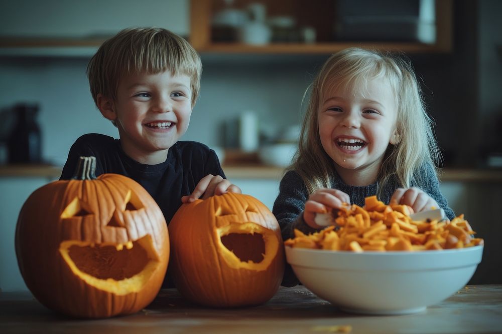 Halloween pumpkins carving kitchen.