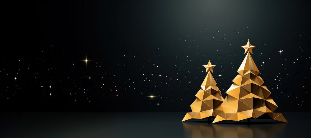 Golden low-poly christmas tree illustration background trees.