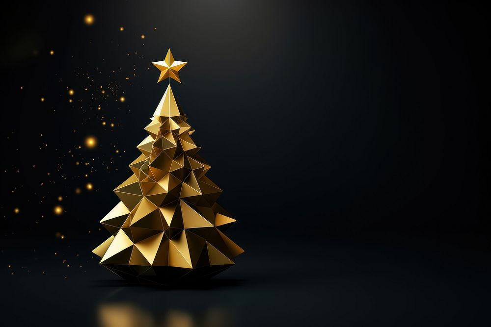 Golden low-poly christmas tree background design star.