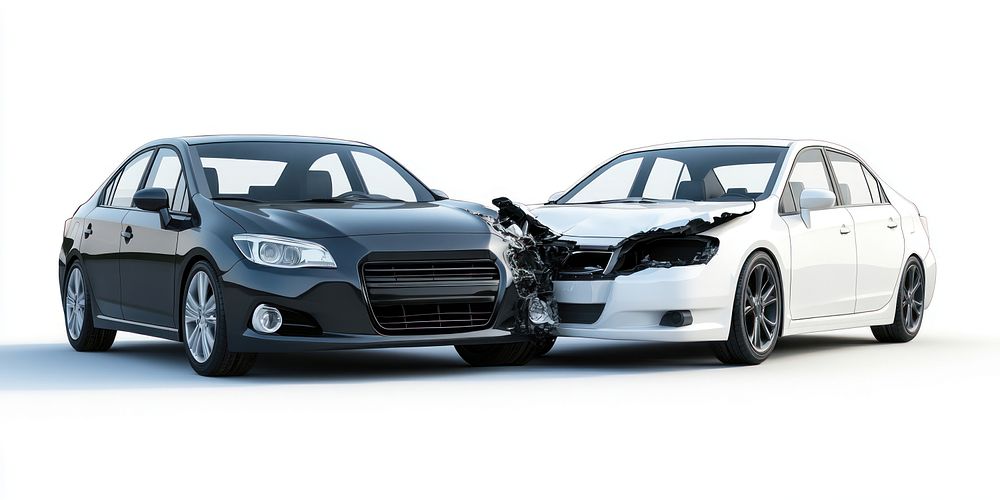 2 modern sedan collision cars vehicle damage.