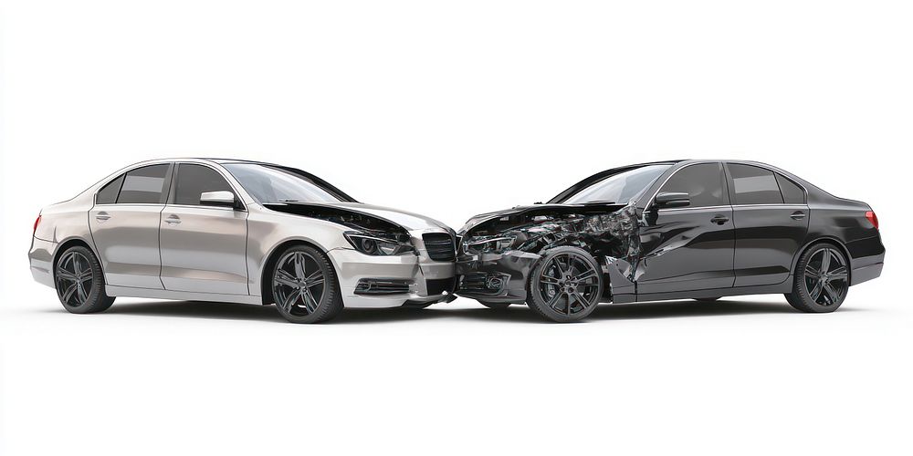 2 modern sedan collision car vehicle damage.