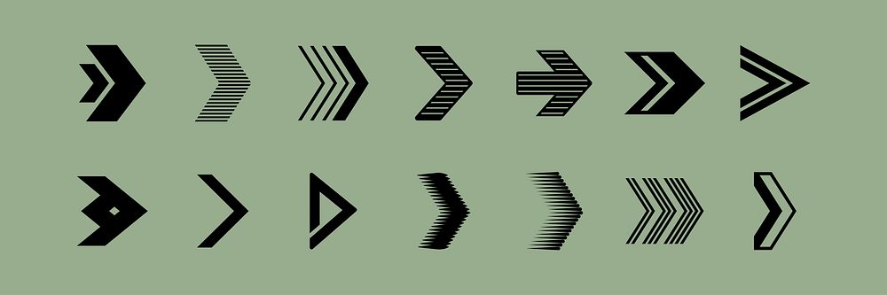 Collection of black arrow icons in various styles and directions for design projects needing directional symbols. Collection…