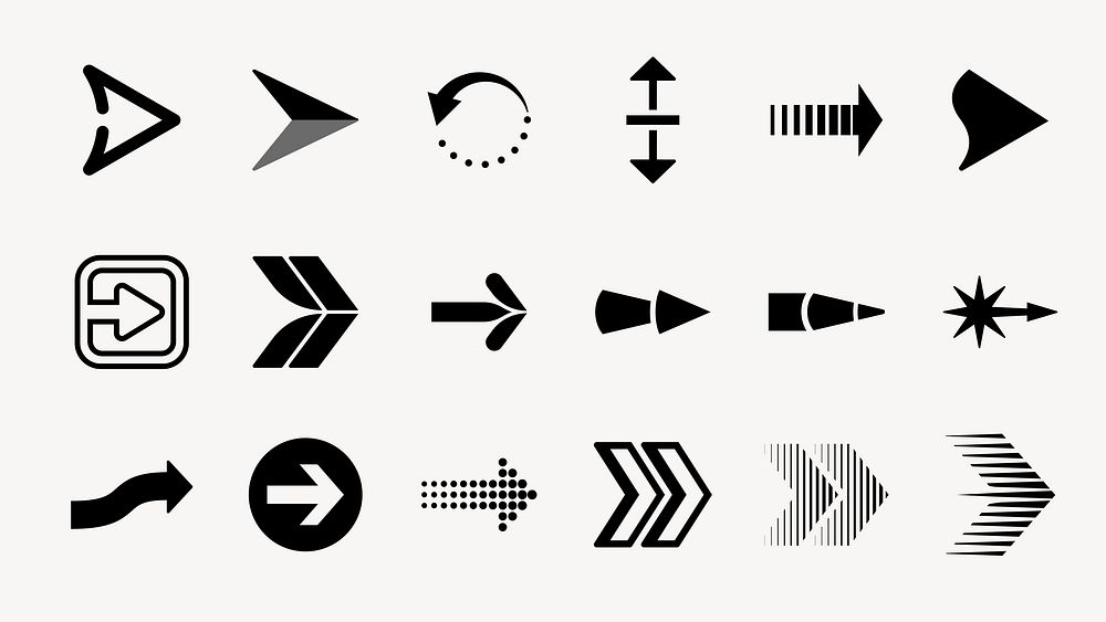 Collection of black arrow icons in various styles and directions for design projects needing directional symbols. Collection…