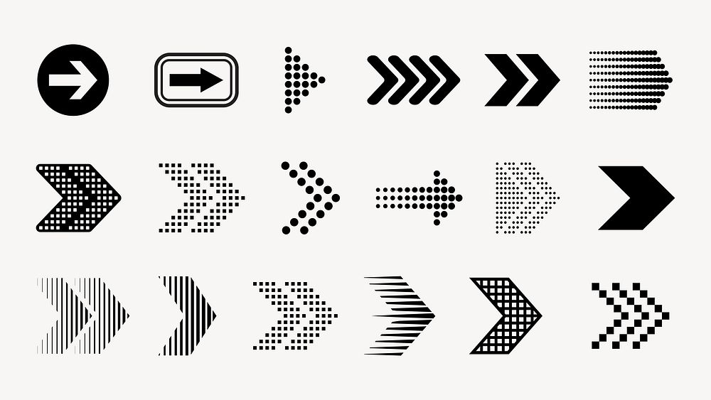 Collection of black arrow icons in various styles and directions for design projects needing directional symbols. Collection…