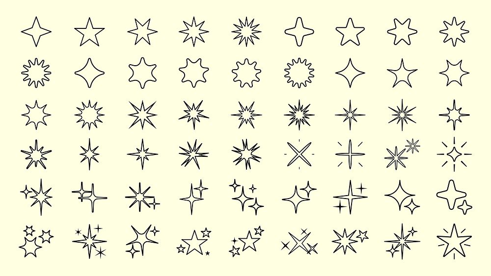 Star sparkle outline doodle set vector. Hand drawn star glitter sparks outline. Sparkle and starburst icons. Glittering…