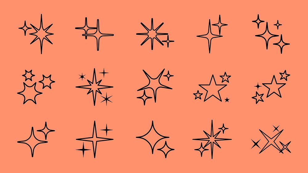 Star sparkle outline doodle set vector. Hand drawn star glitter sparks outline. Sparkle and starburst icons. Glittering…