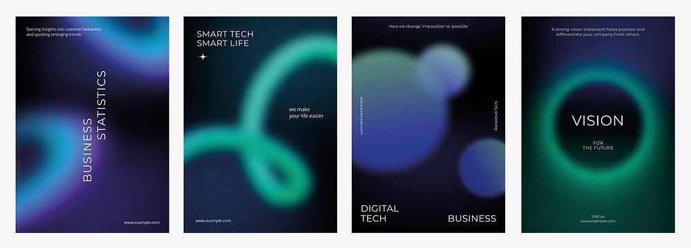 Digital technology business dark poster template vector set. Business dark gradient poster design set. Digital technology…