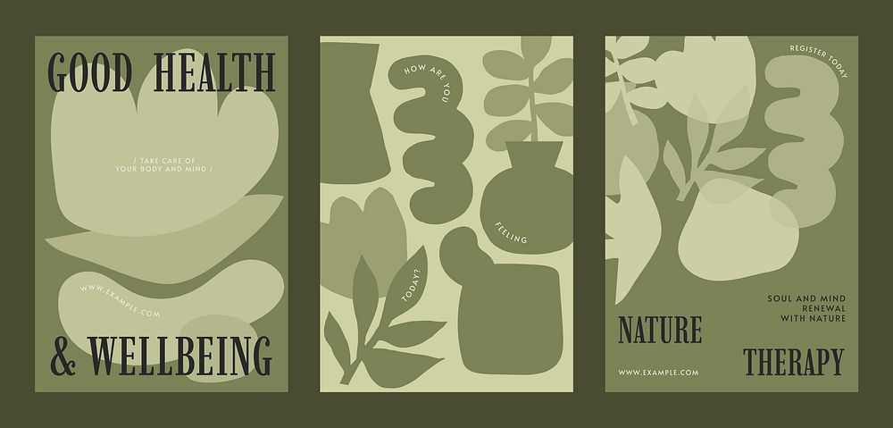 Minimalist floral posters in green tones. Positive thoughts, flower therapy, and happy life themes. Simple design with…