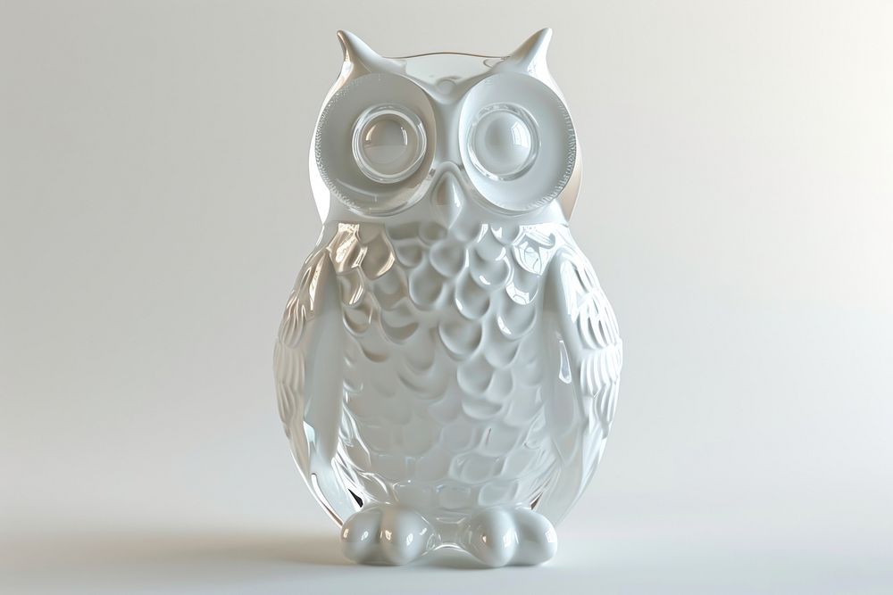 3d render of owl porcelain figurine pottery.