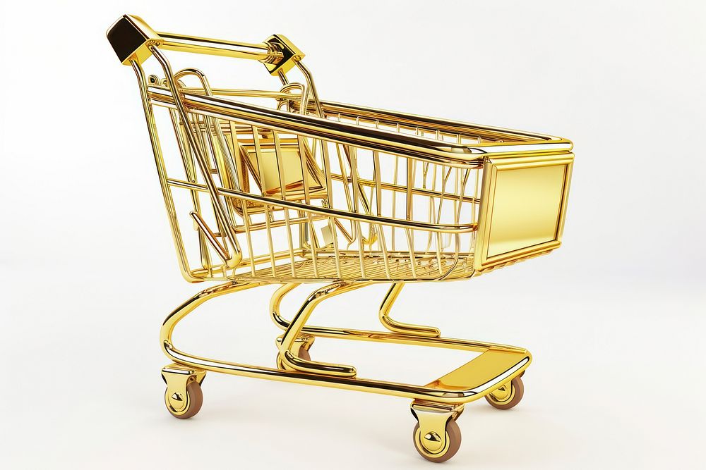 Shopping cart shopping gold white background.