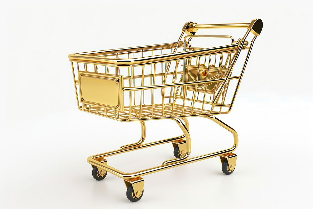 Shopping cart shopping gold white background.