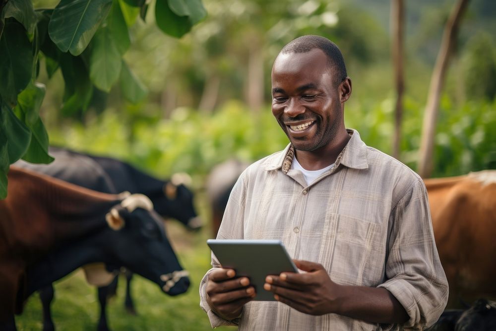 Black man agriculture livestock computer. AI generated Image by rawpixel.