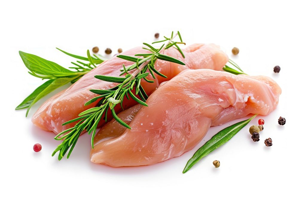 Chicken fillet seafood meat white background.