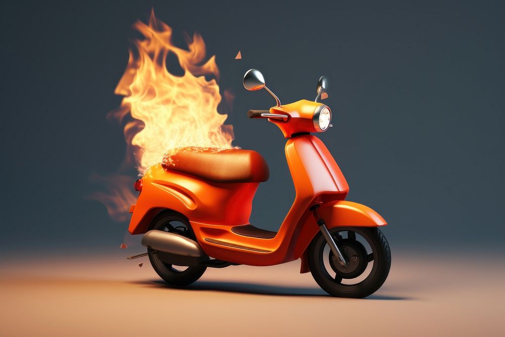 Photography of a Burning delivery motorcycle vehicle scooter burning.