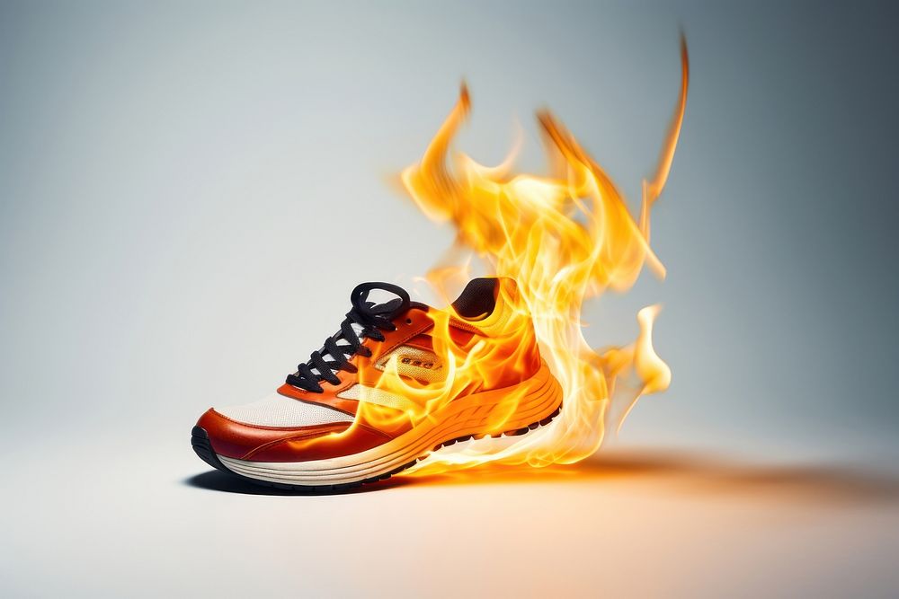 Photography of a Burning running shoe fire footwear bonfire.