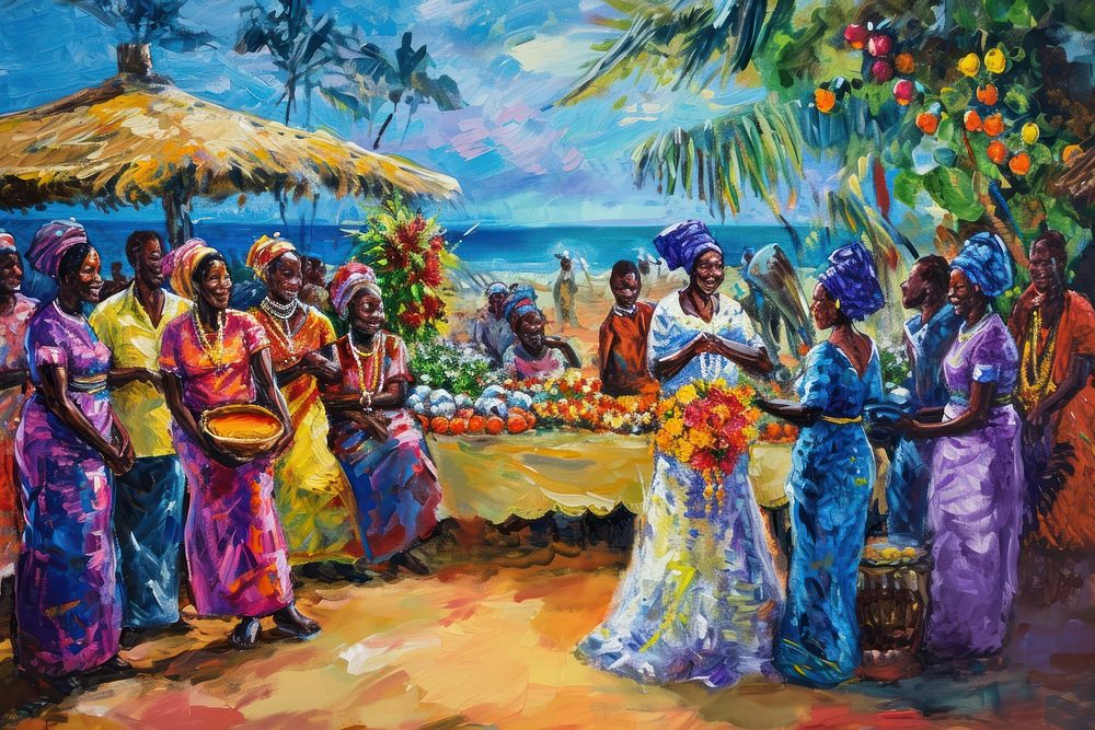 African wedding painting tradition outdoors.