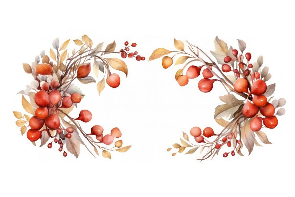Autumn botanical painting pattern wreath.