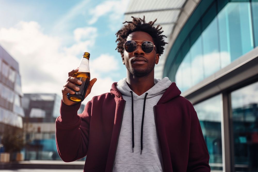 Young stylish black beer standing drinking. AI generated Image by rawpixel.