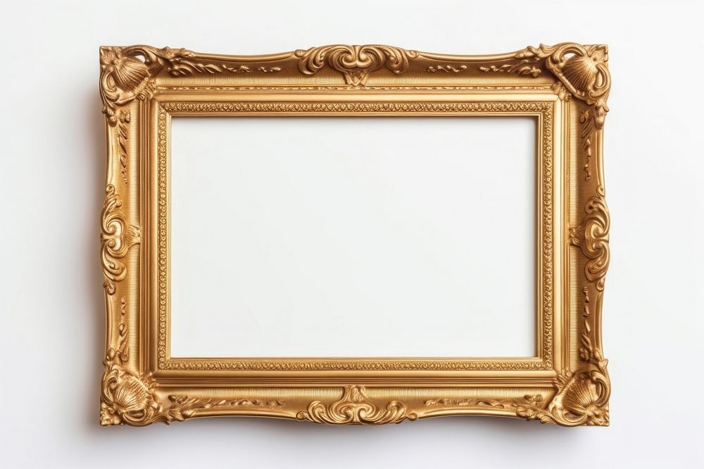Picture frame photo gold white background.