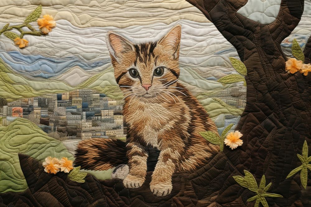 Cute cat quilt pattern animal.