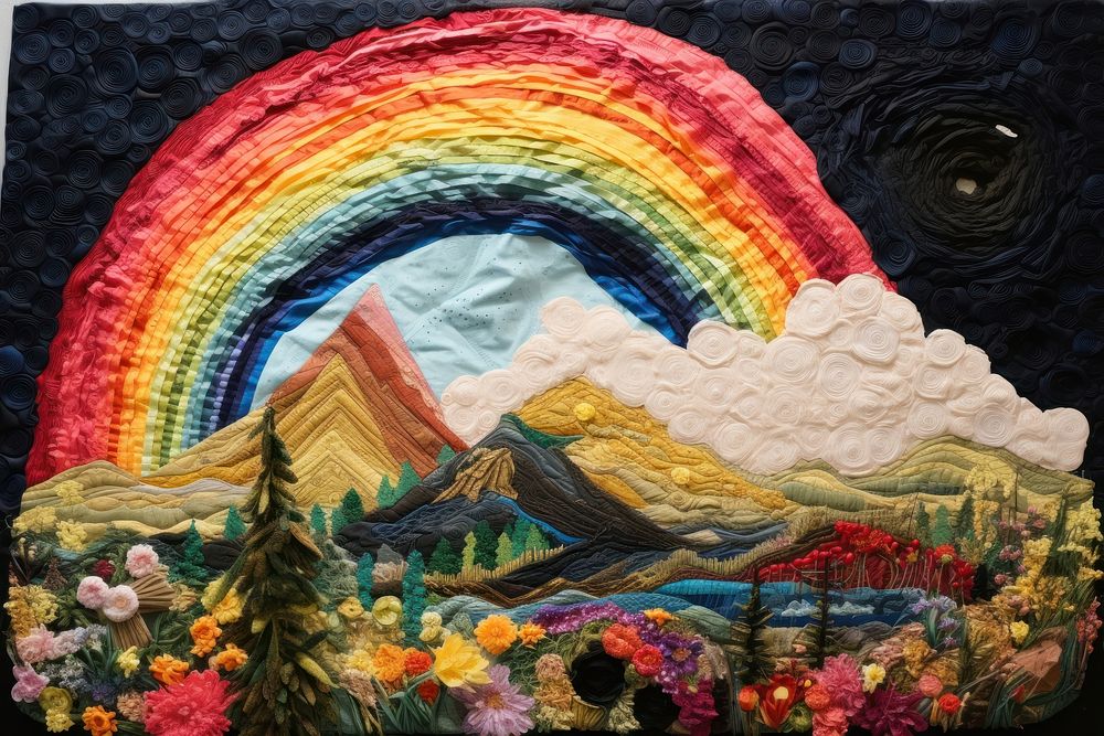 Rainbow embroidery painting pattern.