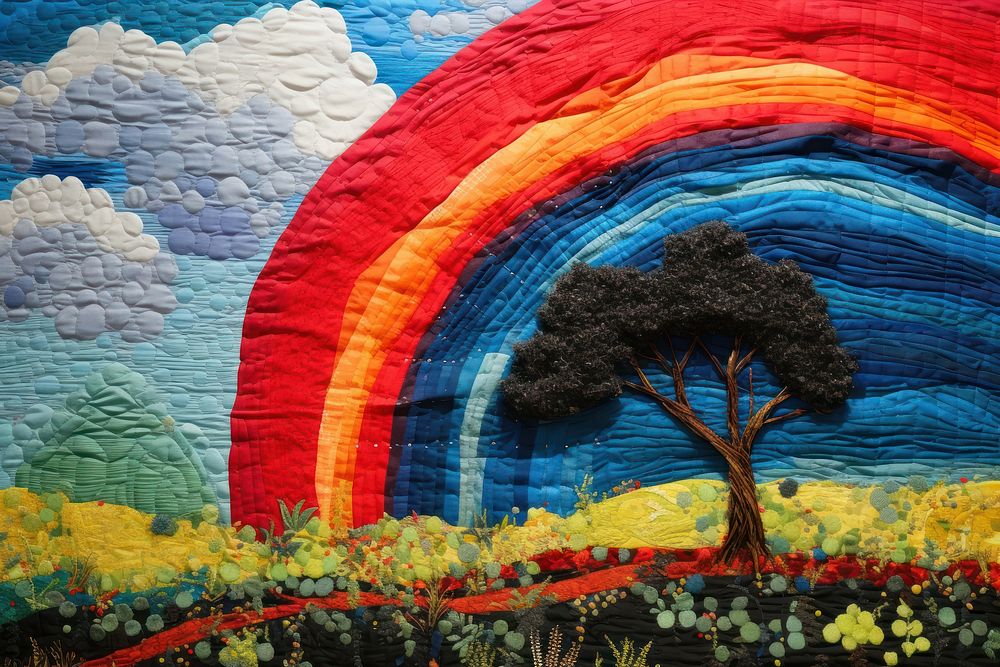 Rainbow painting quilt mural.