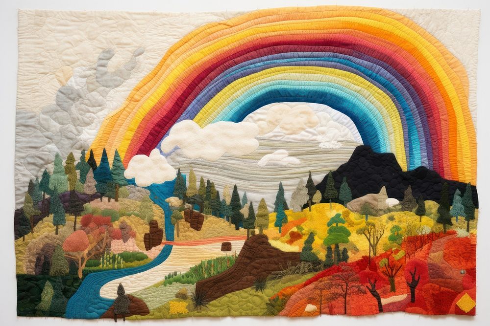 Rainbow landscape painting tapestry.