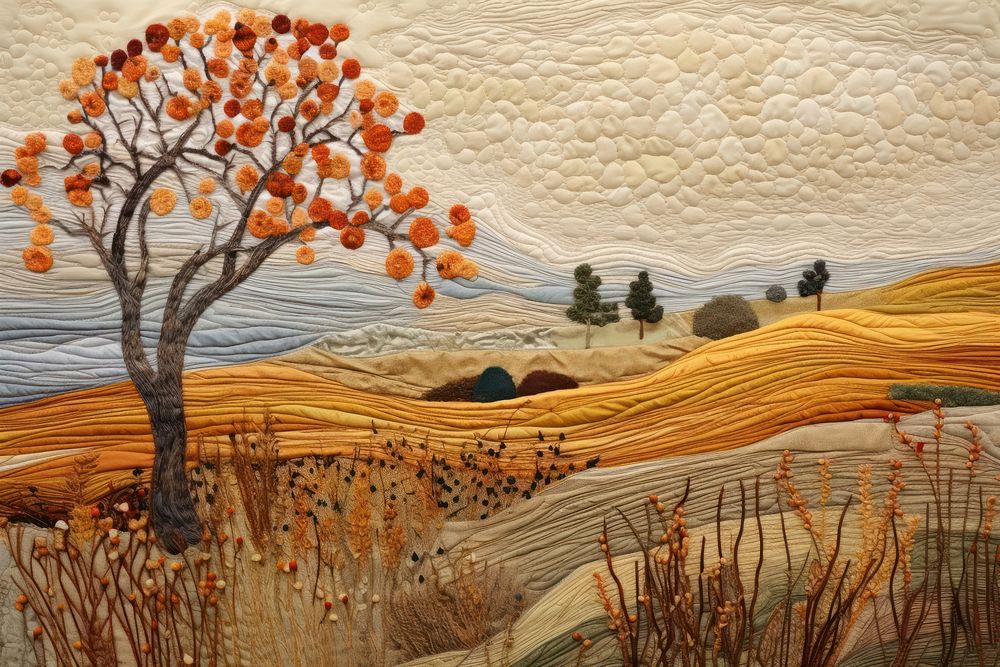 Autumn landscape outdoors painting quilt.