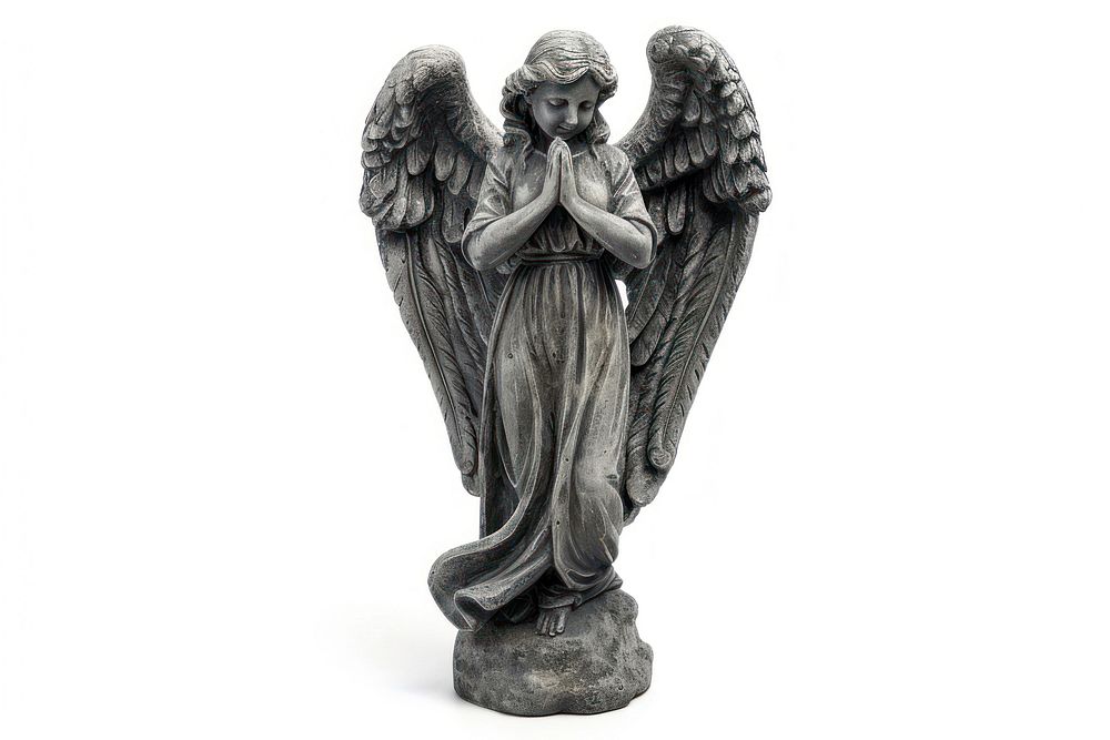 Angel guardian statue sculpture art white background.