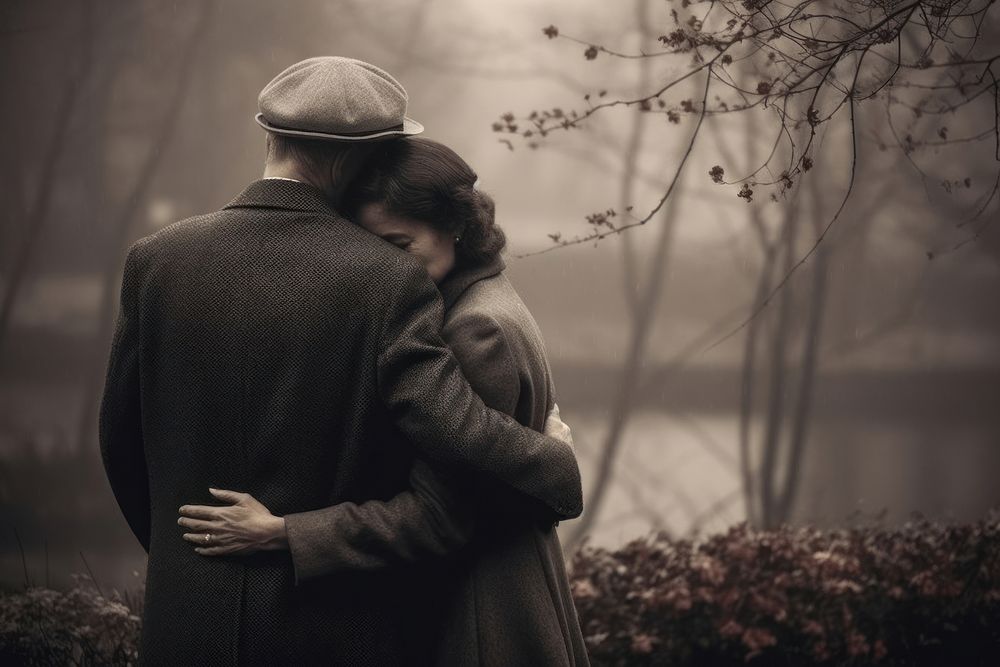 Aesthetic Photography middle age couple outdoors hugging nature.