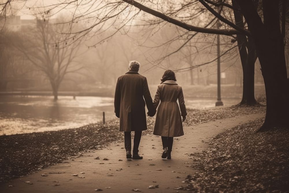Aesthetic Photography middle age couple walking adult coat.