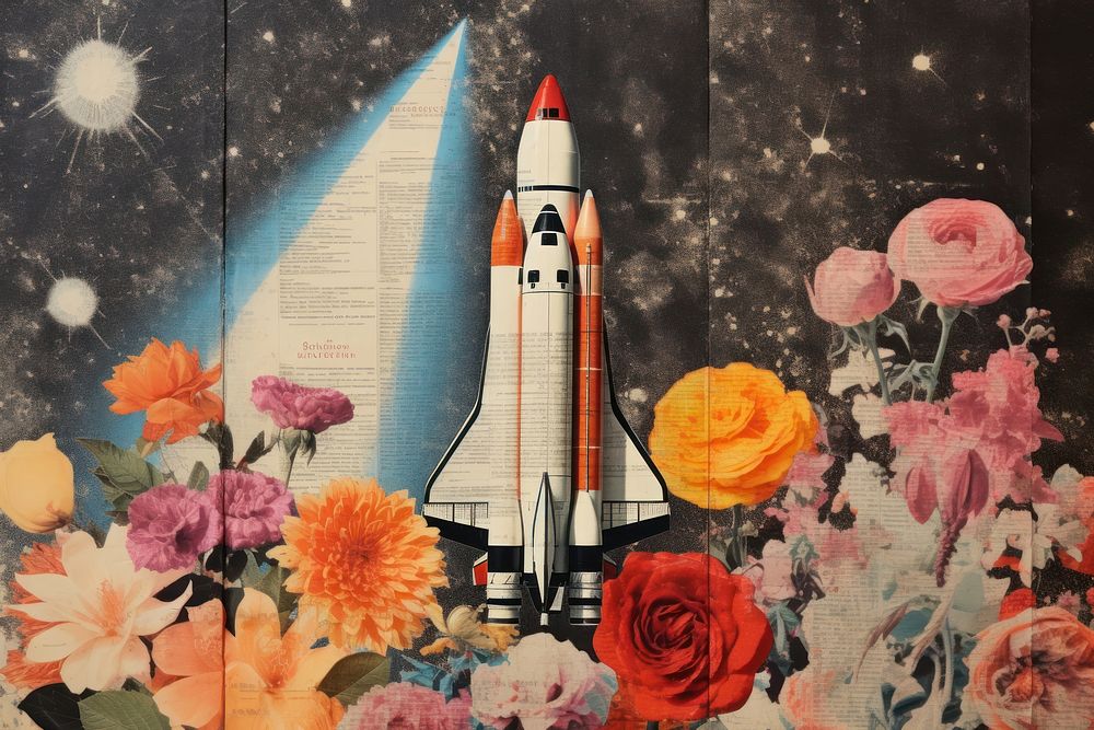 Rocket in a space border painting vehicle flower.