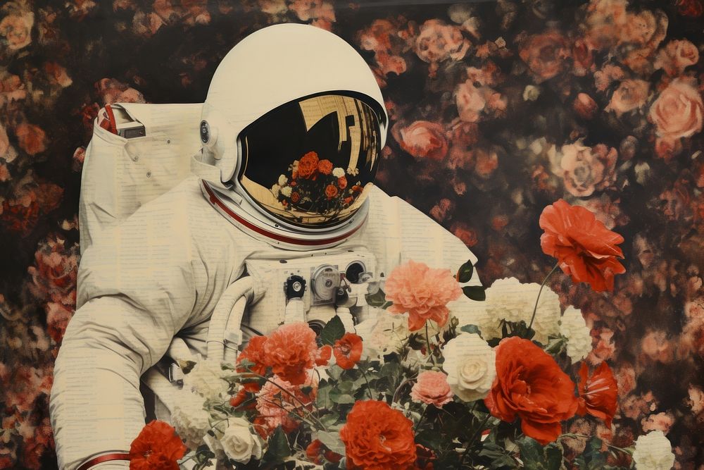 Astronaut with flower Border astronaut painting plant.