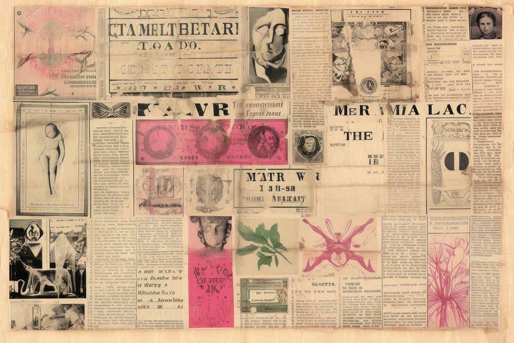 Tarot border newspaper backgrounds collage.