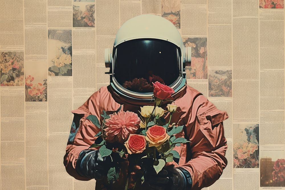 Astronaut with flower Border astronaut adult protection.