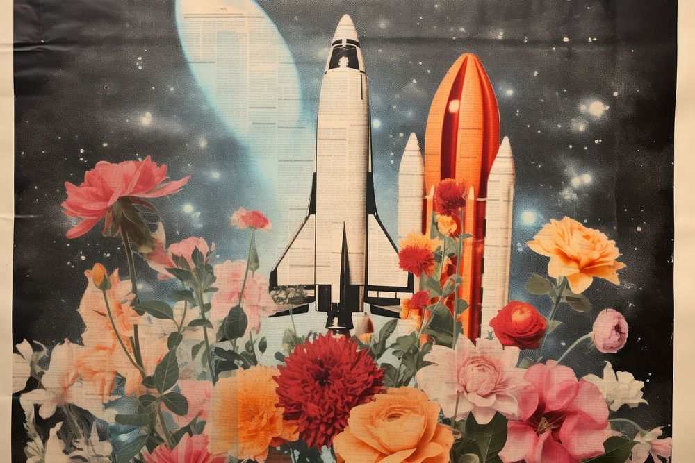Rocket in a space border vehicle flower plant.