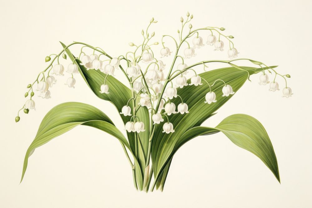 Botanical illustration lily of valley flower plant white.