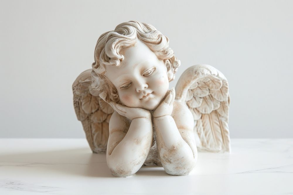 Baby angel guardian statue figurine white representation.