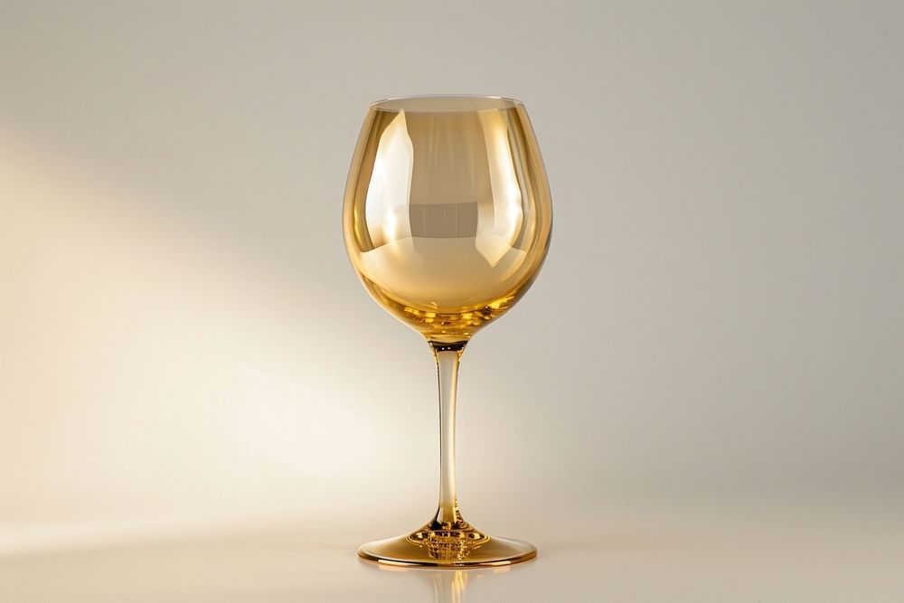 Empty wine glass drink gold white background.