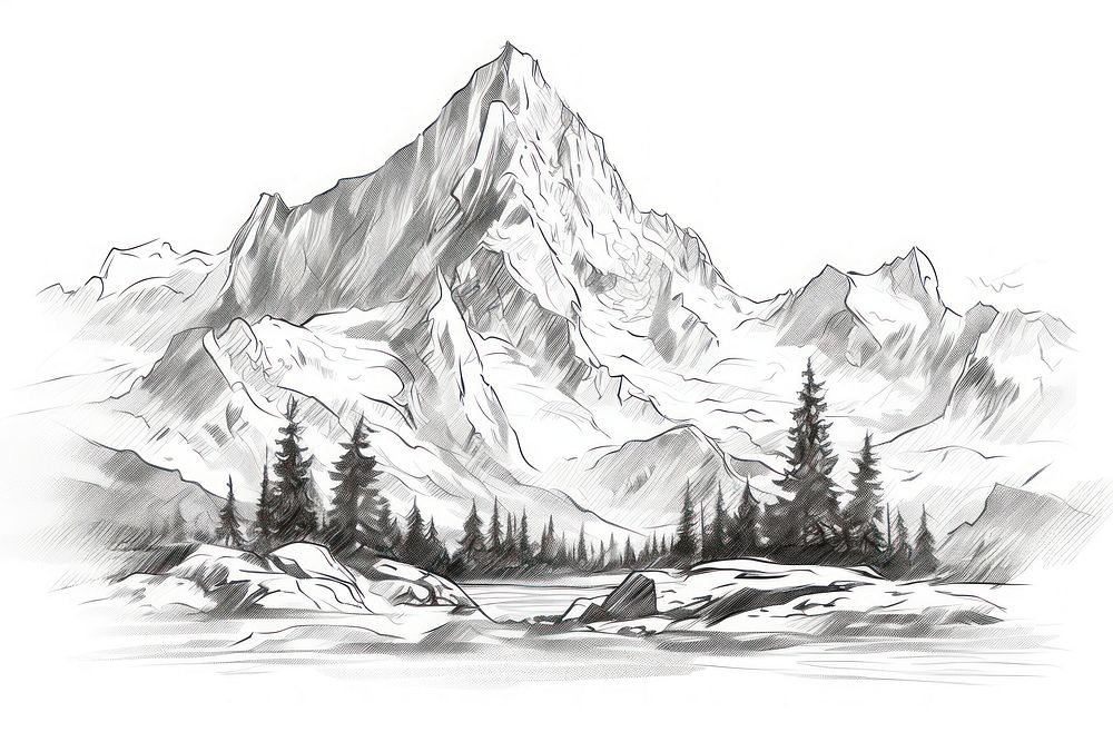 Glacier mountain peak outdoors drawing | Premium Photo Illustration ...