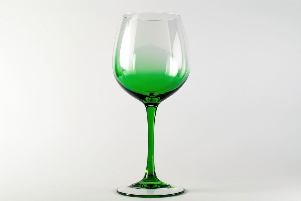 Empty wine glass drink green white background.
