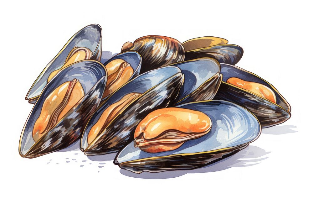Grilled mussels seafood clam white background.