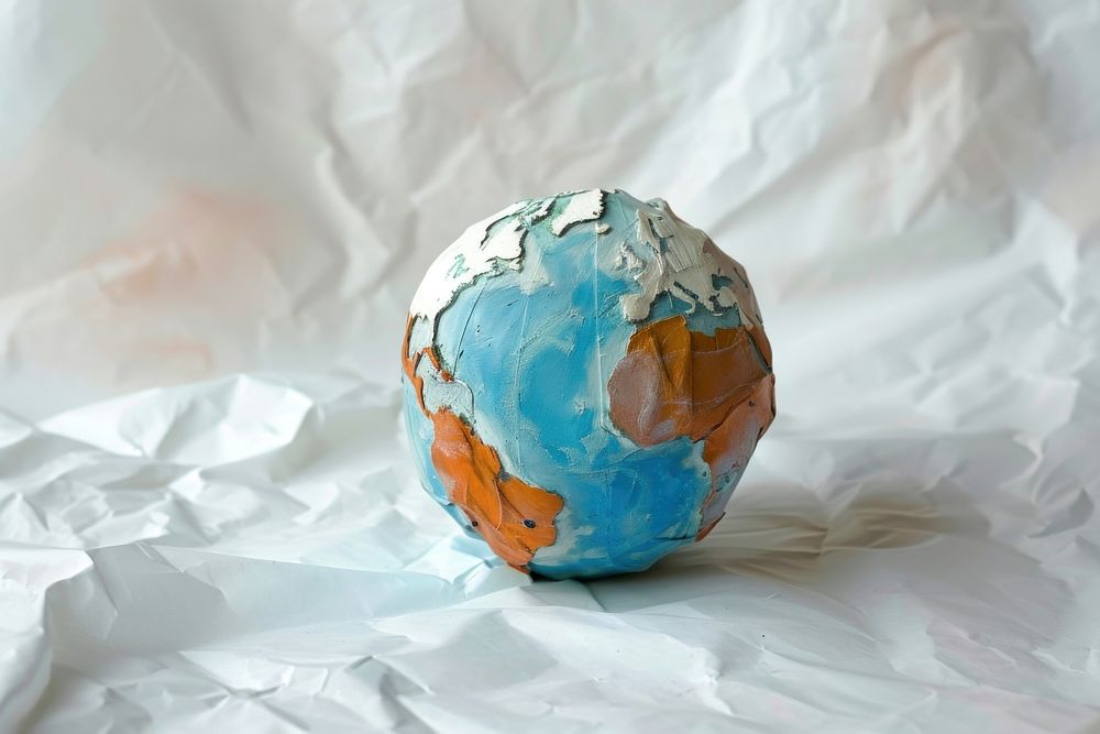 A globe made entirely from clay sculpture material sphere paper creativity.