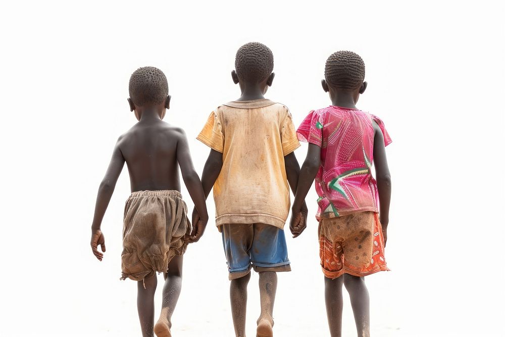 Smiling African kids walking shorts child.