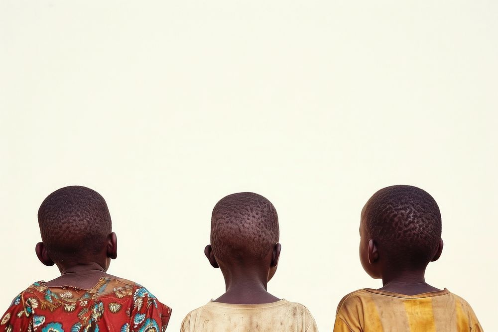 Smiling African kids back togetherness portrait.