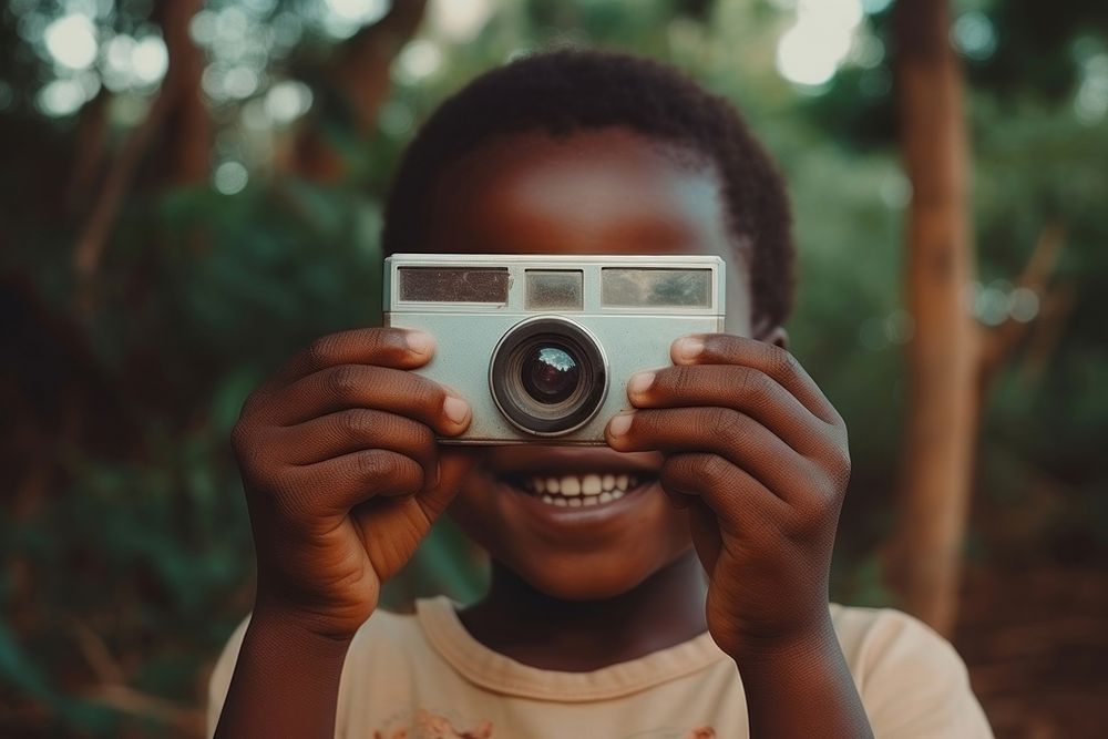 Smiling African kids photography camera photographing.