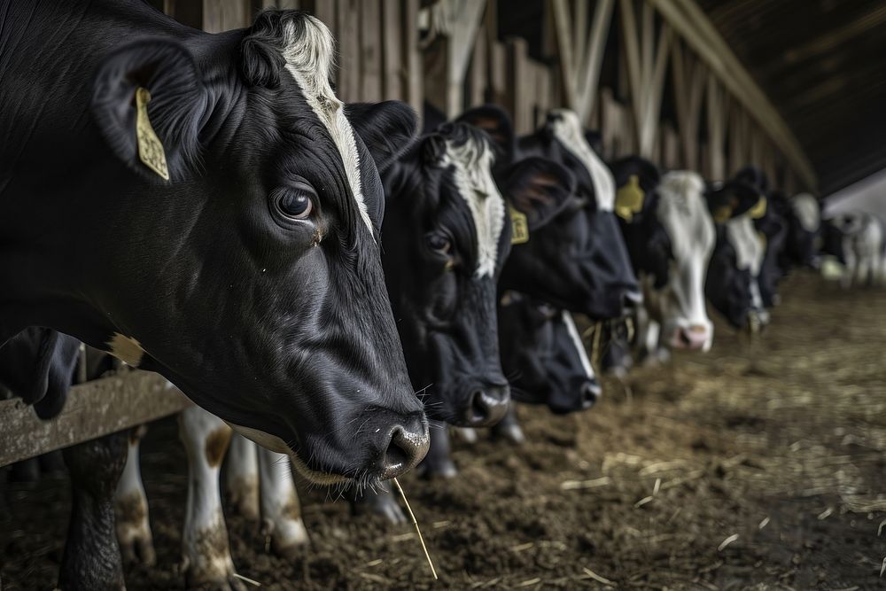 Dairy cows lining up livestock outdoors mammal.