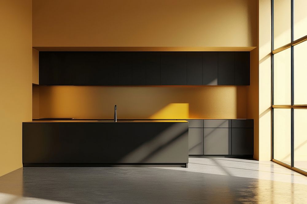 Black and gold kitchen furniture reception sideboard.